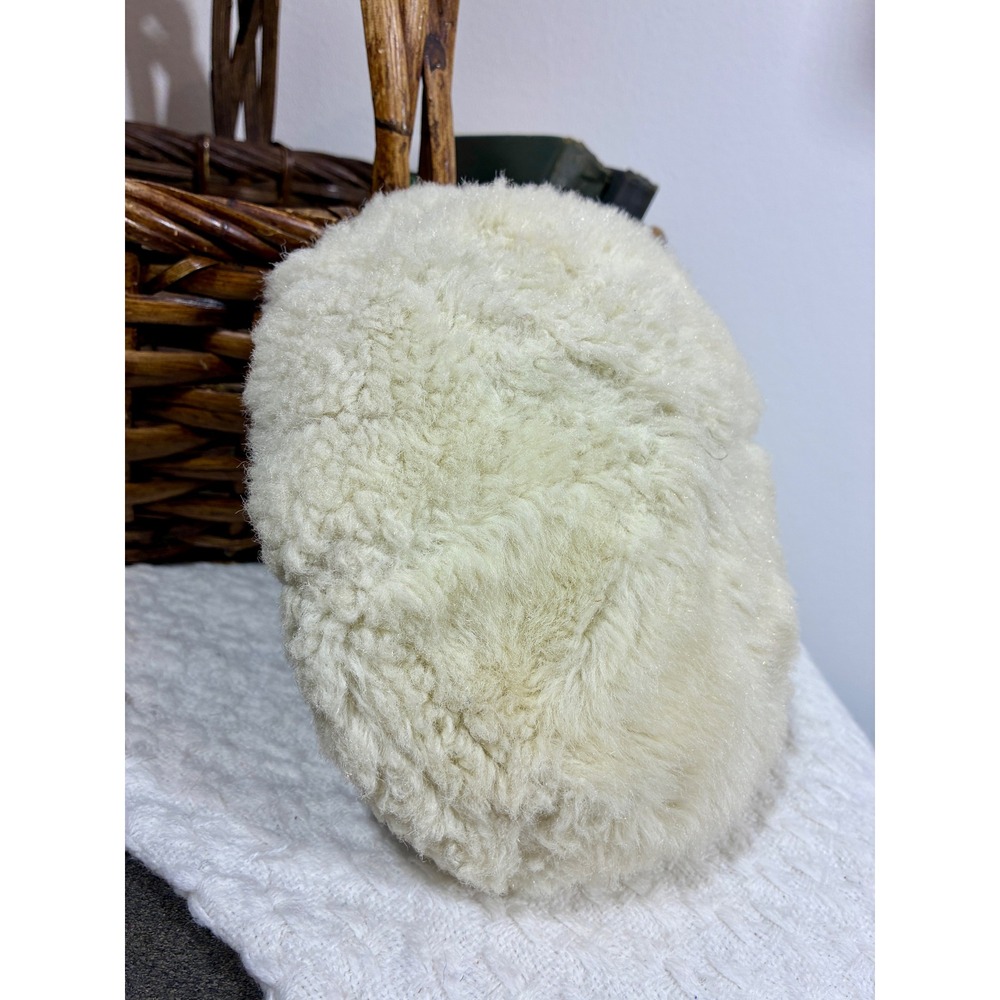 Vintage 1950s 60s Cream Plush Beret Hat Womens Faux Fur Look Winter MCM
